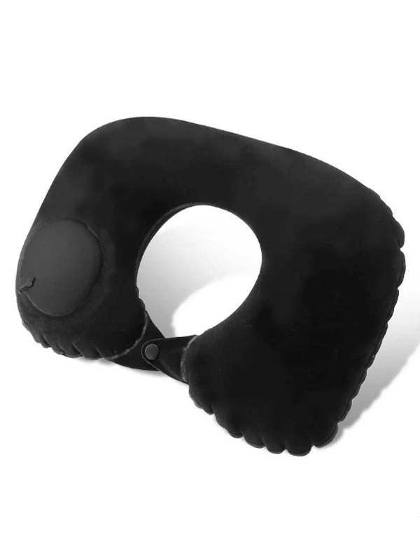 1pc/2pcs Portable Press Inflatable Neck Pillow U-Shaped Pillow, Auto Inflation Travel Pillow Black