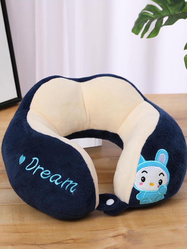 Embroidered U-Shaped Travel Pillow Neck Protection Pillow, Portable For Adults, Office, Driving, Neck Pillow Navy Blue