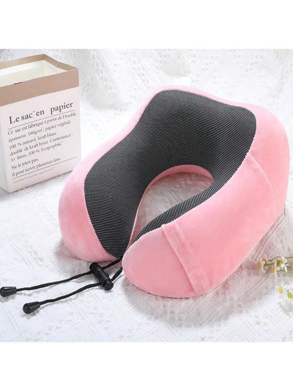 1pc Short Plush Pink U-Shaped Travel Pillow, Slow Rebound Neck Pillow Suitable For Airplane And Car Pink