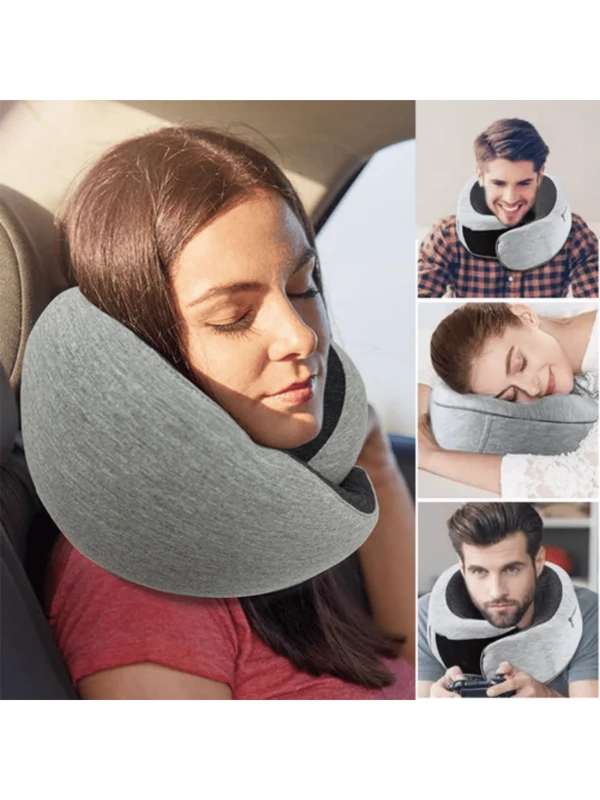 1pc Memory Foam U-Shaped Neck Pillow, Convenient For Travel Flower Gray