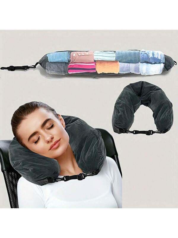 1pc Ultra-Soft Neck Pillow With Large Capacity Adjustable Travel Neck Pillow With Long Zipper, Making Travelling Easier. Suitable For Car, Airplane, Storage Bag, Crossbody Bag, Ideal For Traveling. Khaki