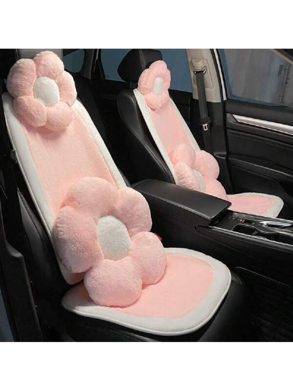 1pc Car Seat Cushion, Pink Plush Universal Seat Mat For Girls, Warm, Non-Slip, Comfortable Automotive Seat Protector, Also Can Be Used As Chair Cushion Pink