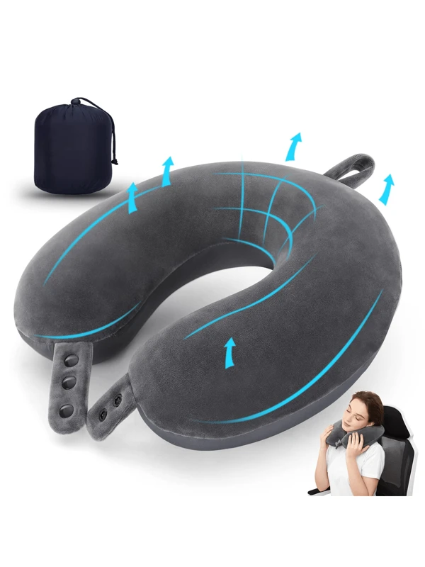 U-Shaped Travel Neck Pillow, Memory Foam Airplane Pillow For Head And Neck Support Dark Grey