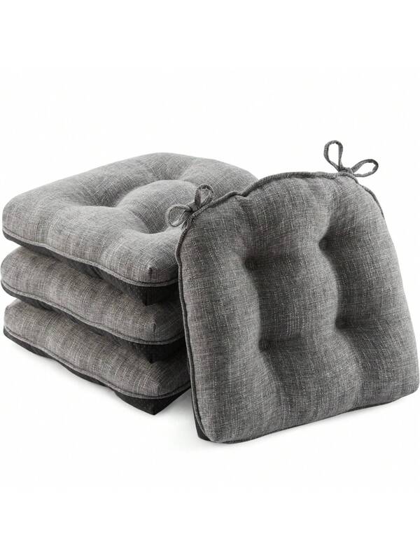 D-Shaped 4'' Thick Chair Cushions, Removable, Machine Washable Cover And Ties, Chair Pads For Indoor Dining Room And Kitchen Chairs Dark Grey