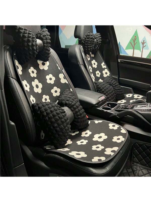 1PC New Style Small Daisy Car Seat Cushion Flower Jacquard Breathable Car Seat Cushion Four Seasons Universal Car Seat Cushion, A Must-Have Gift For Car Black