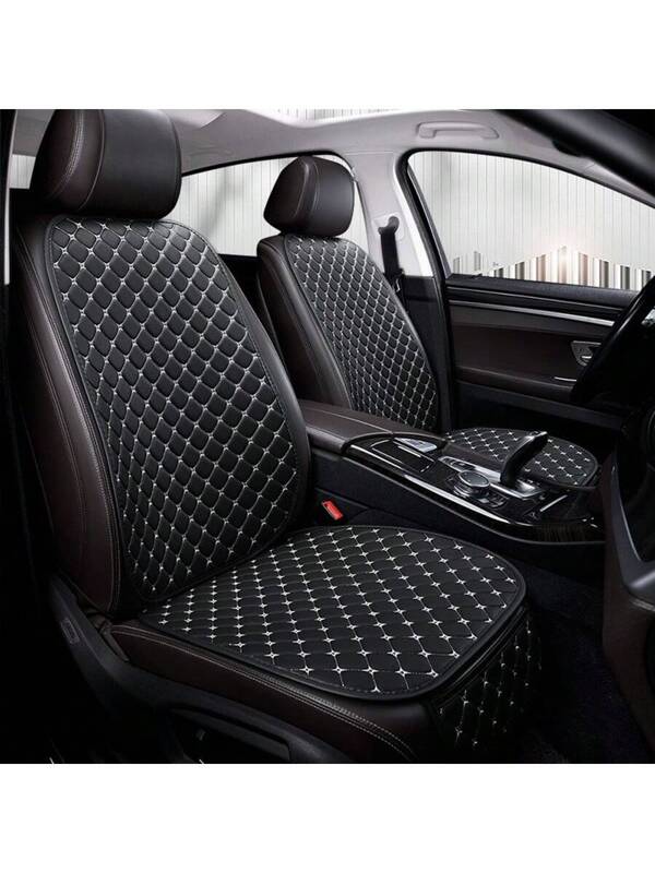 2pcs Universal Comfortable Leather Car Seat Cushion - Four Seasons Non-Slip, Star Stitched Front Seat + Backrest Seat Cushion + Backrest