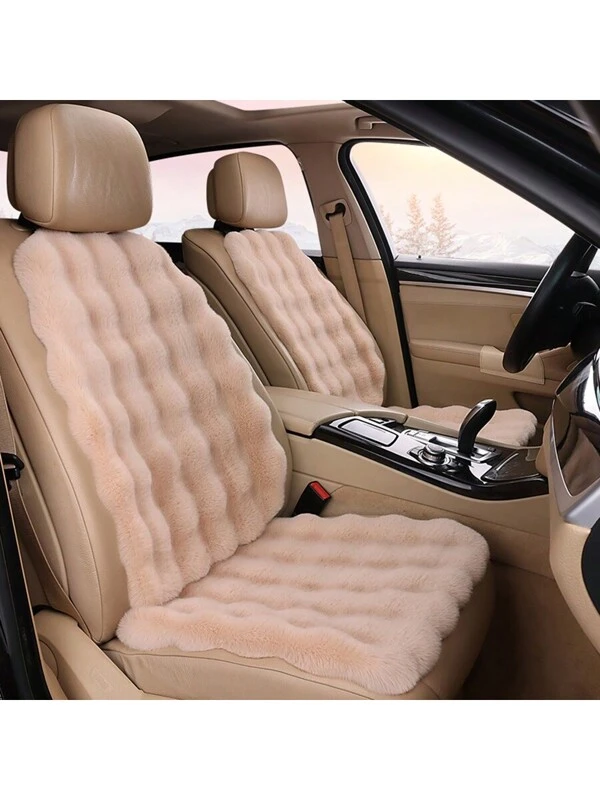 1pc Car Plush Seat Cushion Single Seat Cushion Backrest Rear Seat Cushion Winter Plush Car Mat Warm Soft Delicate,The Plush Texture Ensures A Luxurious And Snug Seating Experience. White