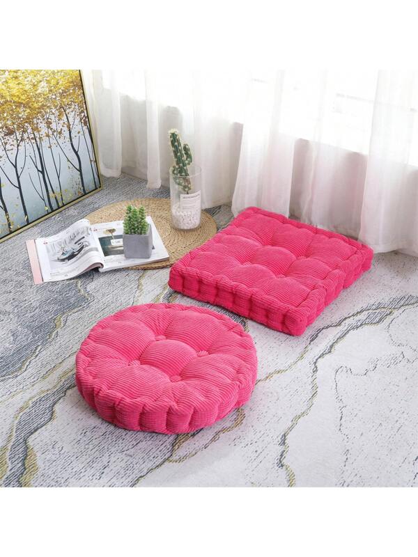 Set Of 2(1pc Round+1pc Square)-Floor Pillow & Cushion, Large Meditation Chair CushionsThick Square/Round Seat Pad, Soft Velvet Tufted Seating Pouf For Indoor/Outdoor Yoga Bench Rocking Chair Room Tatami Sofa Hot Pink