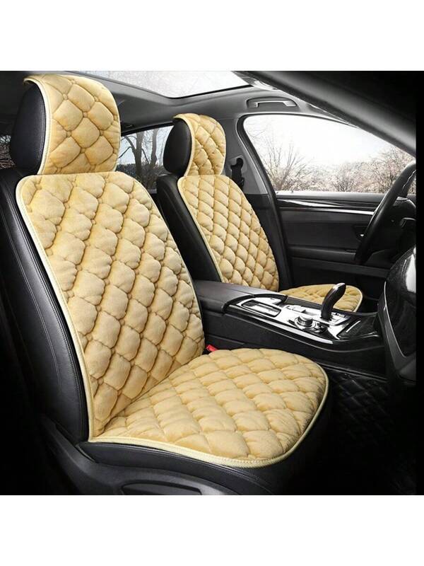 Plush Winter Car Seat Cushion Single Seat - Diamond Quilted Design For Warmth And Comfort, Universal Fit For Cars one-size