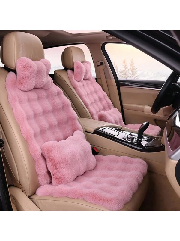 1pc Winter Long Plush Car Seat Cushion - Warm, Soft, Luxurious Faux Fur, Bubble Plush Design, Comfortable Backrest Cover, High-Quality Materials For Luxurious Ride Coffee