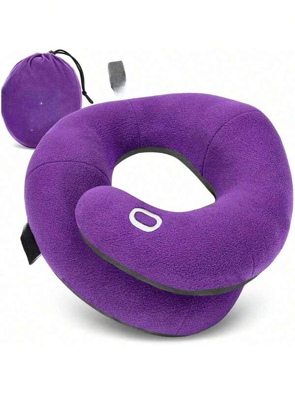 Neck Pillow For Travel Provides Double Support To The Head, Neck, And Chin In Any Sleeping Position On Flights, Car, And At Home, Comfortable Airplane Travel Pillow, Large, Purple Purple