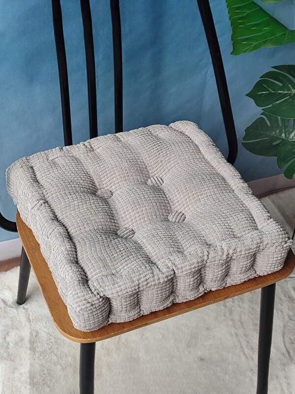 1pc Solid Color Thick Seat Cushion, Chair Pad For Living Room Grey